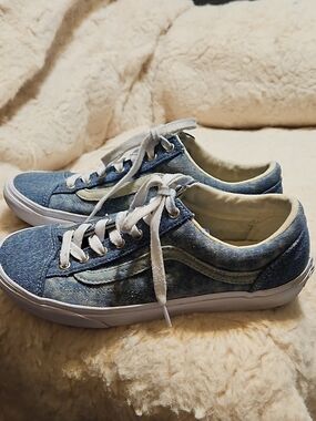 Vans Men's Denim Low-Top Sneakers in Blue and White